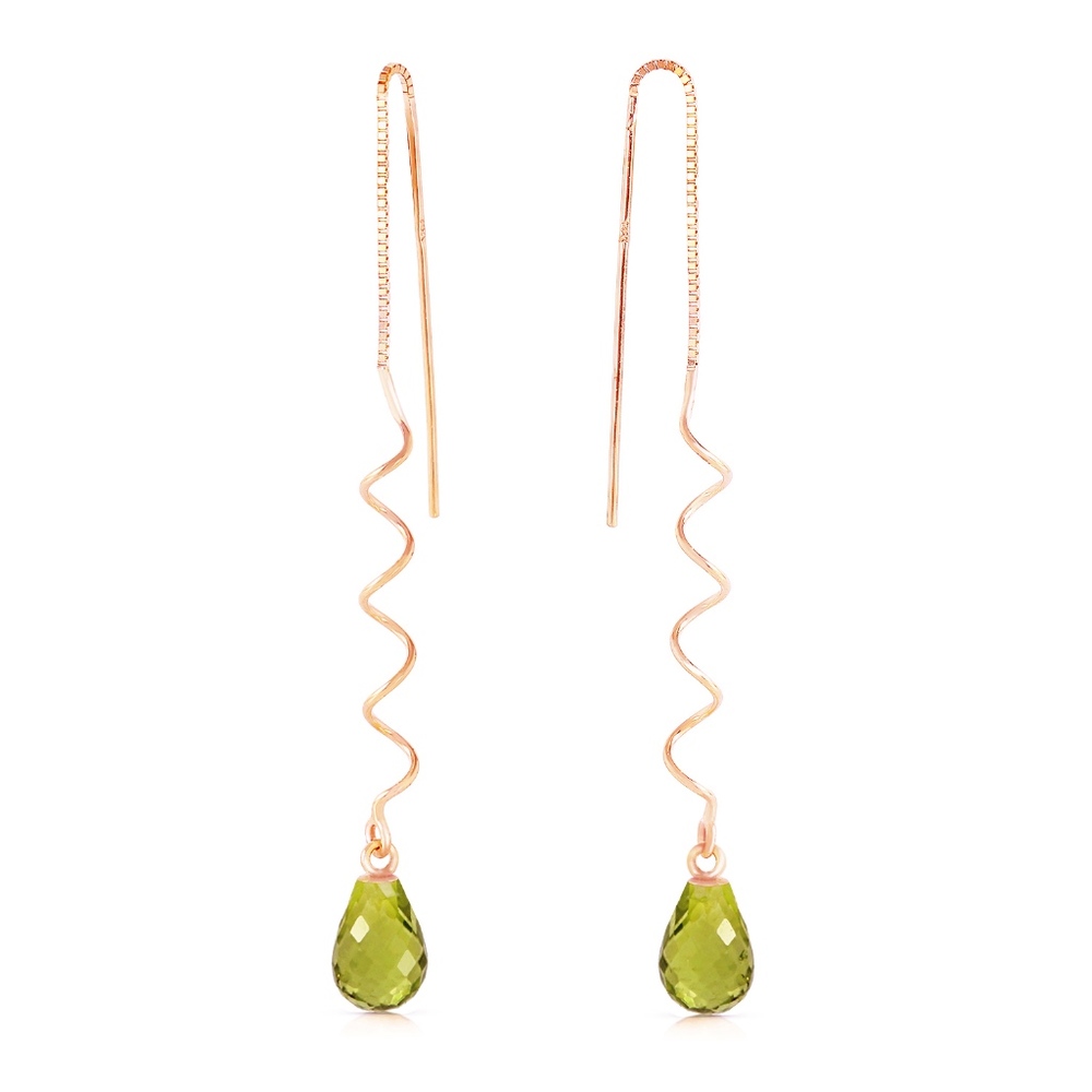 14K. SOLID GOLD THREADED DANGLES EARRINGS PERIDOT - Picture 1 of 3